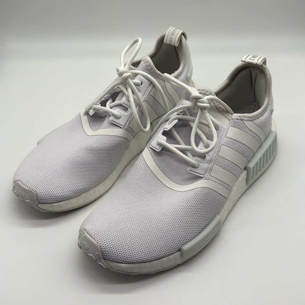Adidas NMD_r1 Sneakers in White/White/Silver Metallic Size 9 - Picture 5 of 12
